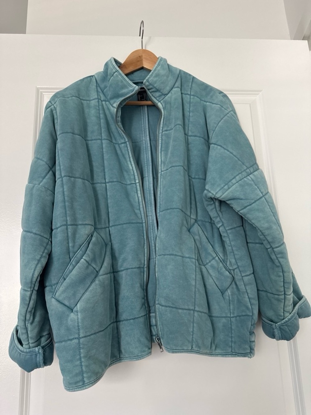 Forever 21 Quilted Teal Zip-Front Jacket